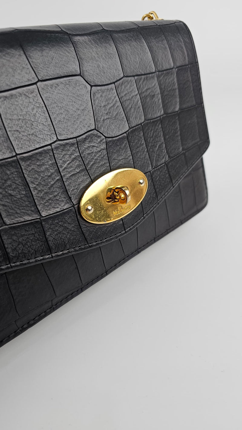 Black Small Darley Deep Embossed Croc Crossbody Bag