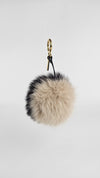 Fox Fur Pom Pom Bag Charm in Black / White