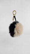 Fox Fur Pom Pom Bag Charm in Black / White