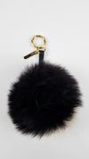 Fox Fur Pom Pom Bag Charm in Black / White