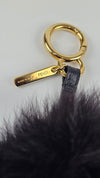 Fox Fur Pom Pom Bag Charm in Black / White