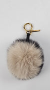 Fox Fur Pom Pom Bag Charm in Black / White