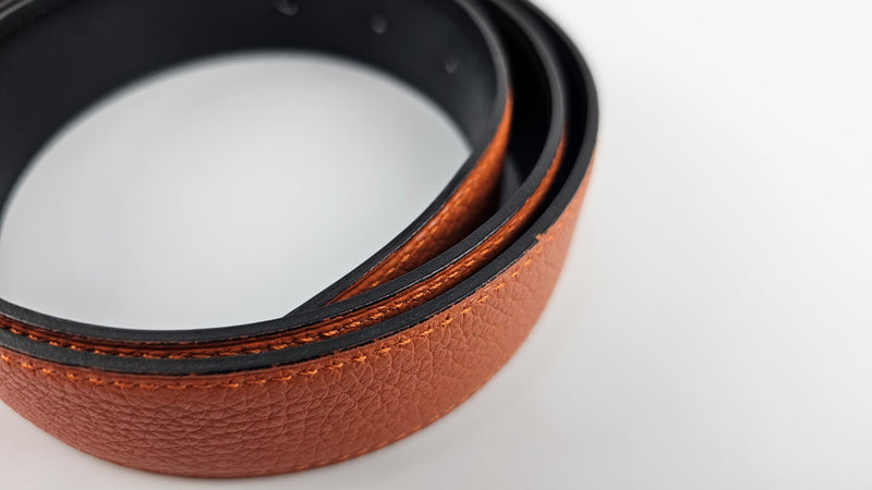 Reversible Belt in Feu Togo / Black Box Leather with Black H Buckle 32mm