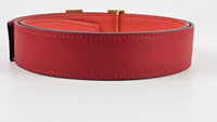 32mm Reversible Belt - Red Swift/Epsom with Martelee Gold Buckle