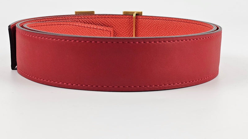 32mm Reversible Belt - Red Swift/Epsom with Martelee Gold Buckle