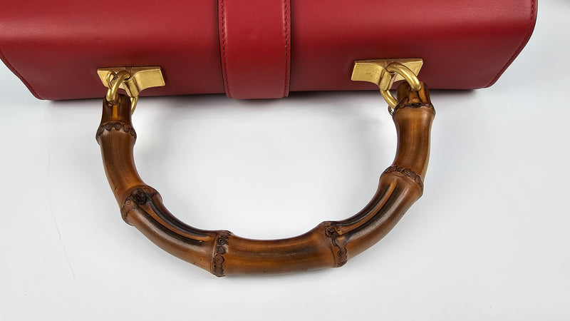 Moon Calfskin Web Large Dionysus Bamboo Top Handle Bag Hibiscus Red