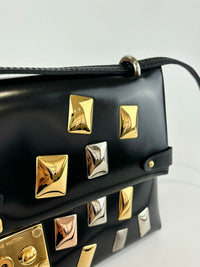 Sac Triangle Bag in Black Glazed Calfskin