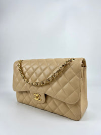 Beige Caviar Jumbo Classic Flap GHW