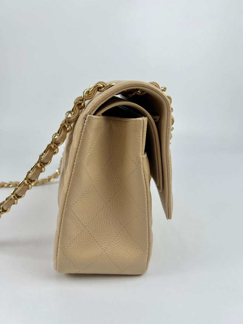 Beige Caviar Jumbo Classic Flap GHW