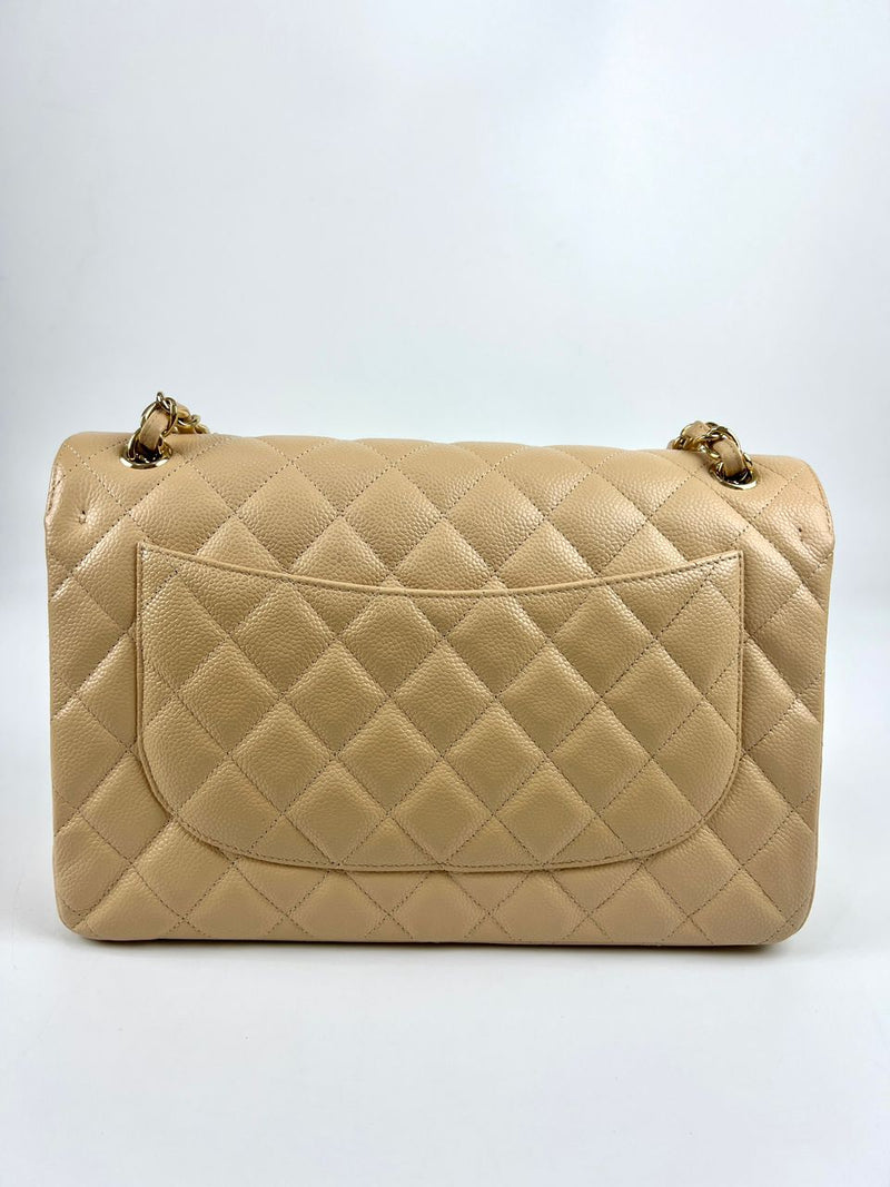 Beige Caviar Jumbo Classic Flap GHW