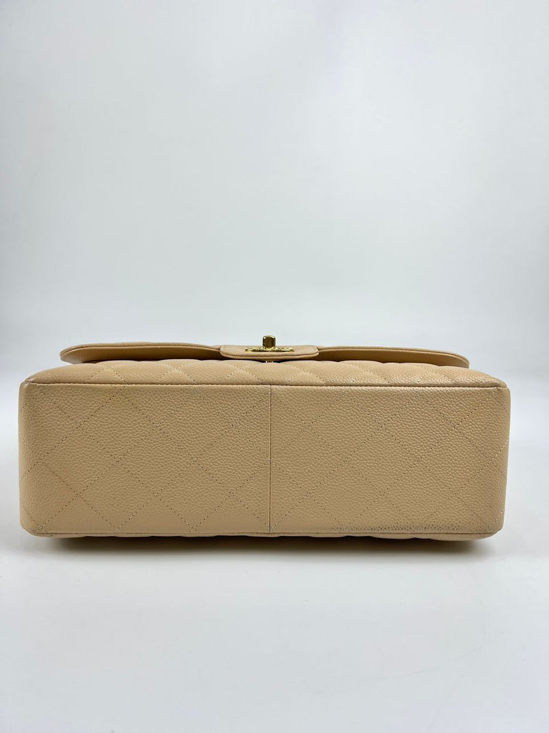 Beige Caviar Jumbo Classic Flap GHW