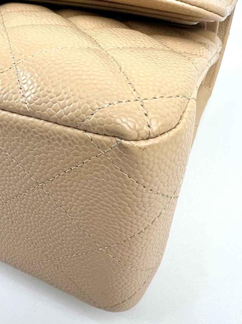 Beige Caviar Jumbo Classic Flap GHW