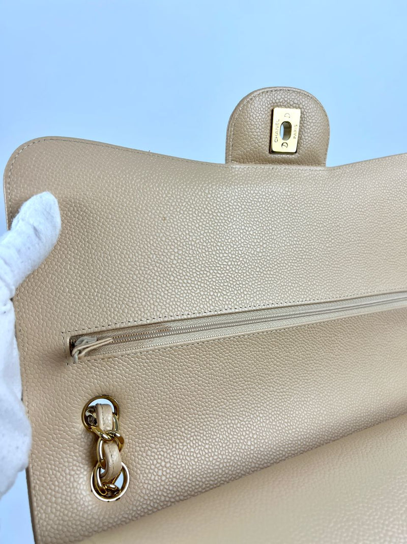 Beige Caviar Jumbo Classic Flap GHW