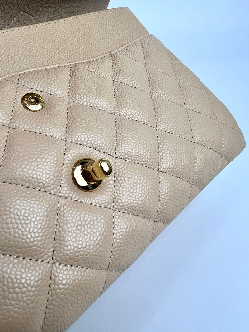 Beige Caviar Jumbo Classic Flap GHW