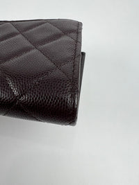 AP0232 Dark Brown Classic Quilted Caviar Medium Flap Wallet LGHW