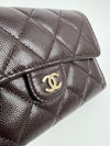 AP0232 Dark Brown Classic Quilted Caviar Medium Flap Wallet LGHW