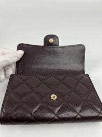 AP0232 Dark Brown Classic Quilted Caviar Medium Flap Wallet LGHW