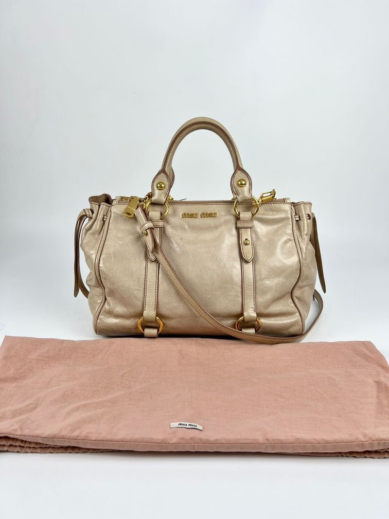 Beige / Pink Vitello Lux Bowler Bag