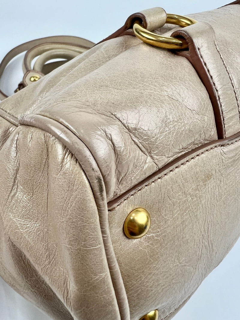 Beige / Pink Vitello Lux Bowler Bag