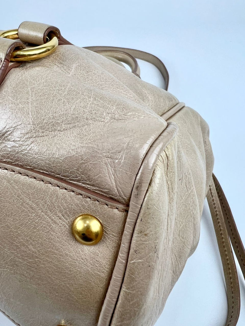 Beige / Pink Vitello Lux Bowler Bag