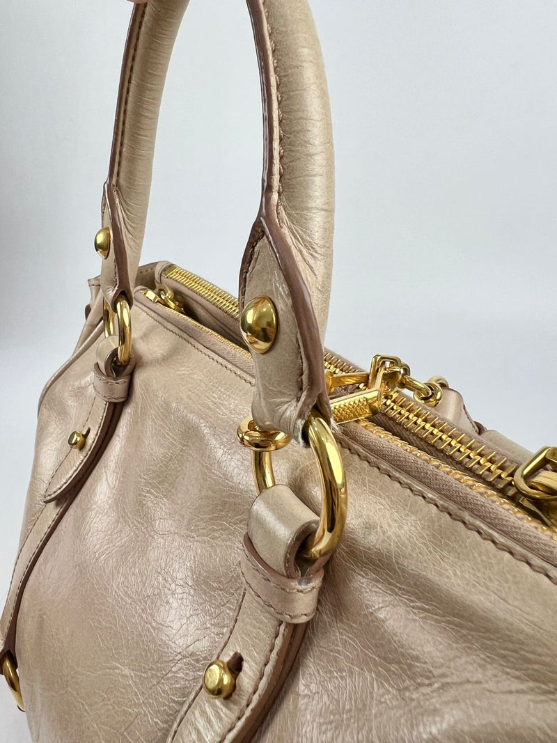 Beige / Pink Vitello Lux Bowler Bag