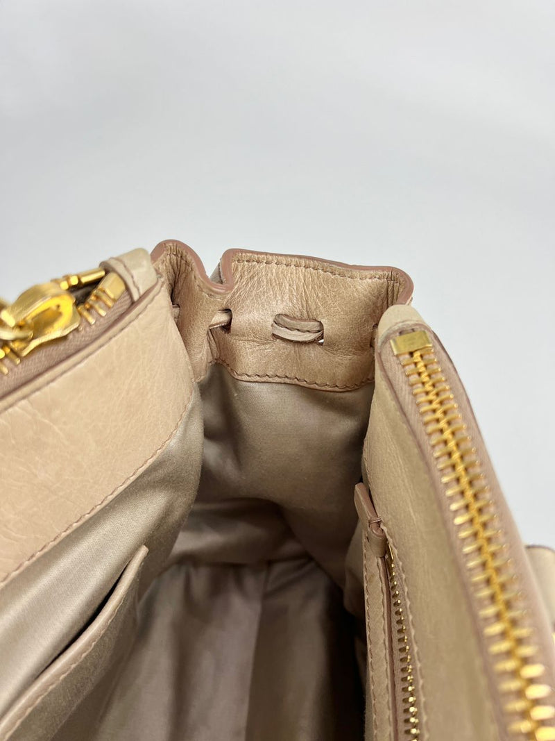 Beige / Pink Vitello Lux Bowler Bag