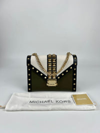 Whitney Studded Colourblock Shoulder Bag White/Olive Green/Black