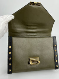 Whitney Studded Colourblock Shoulder Bag White/Olive Green/Black