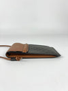 Tan Phone Pouch With Flap in Triomphe Canvas &amp; Lambskin