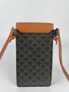 Tan Phone Pouch With Flap in Triomphe Canvas &amp; Lambskin