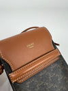 Tan Phone Pouch With Flap in Triomphe Canvas &amp; Lambskin