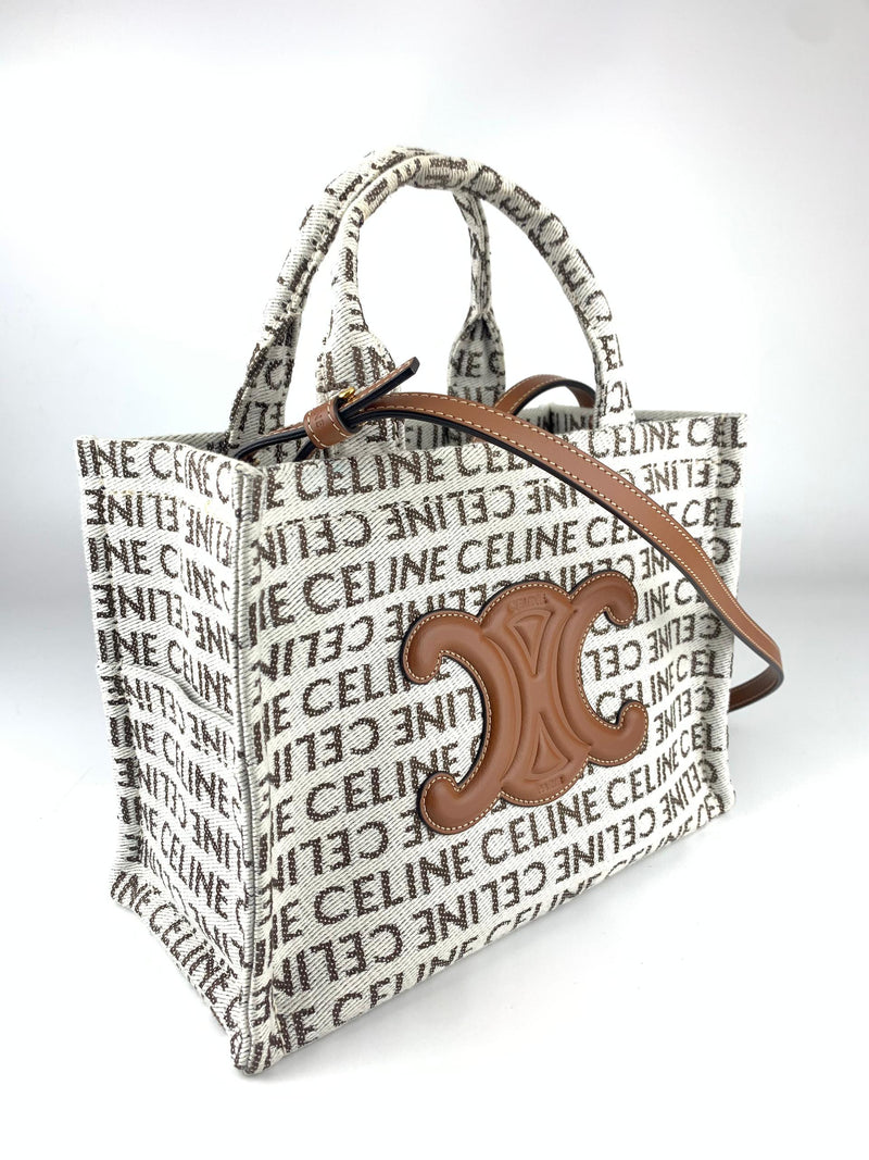 Small Cabas Thais in Textile with Celine-All-Over in Natural/Tan