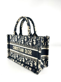 Mini Book Tote in Blue Dior Oblique Embroidery