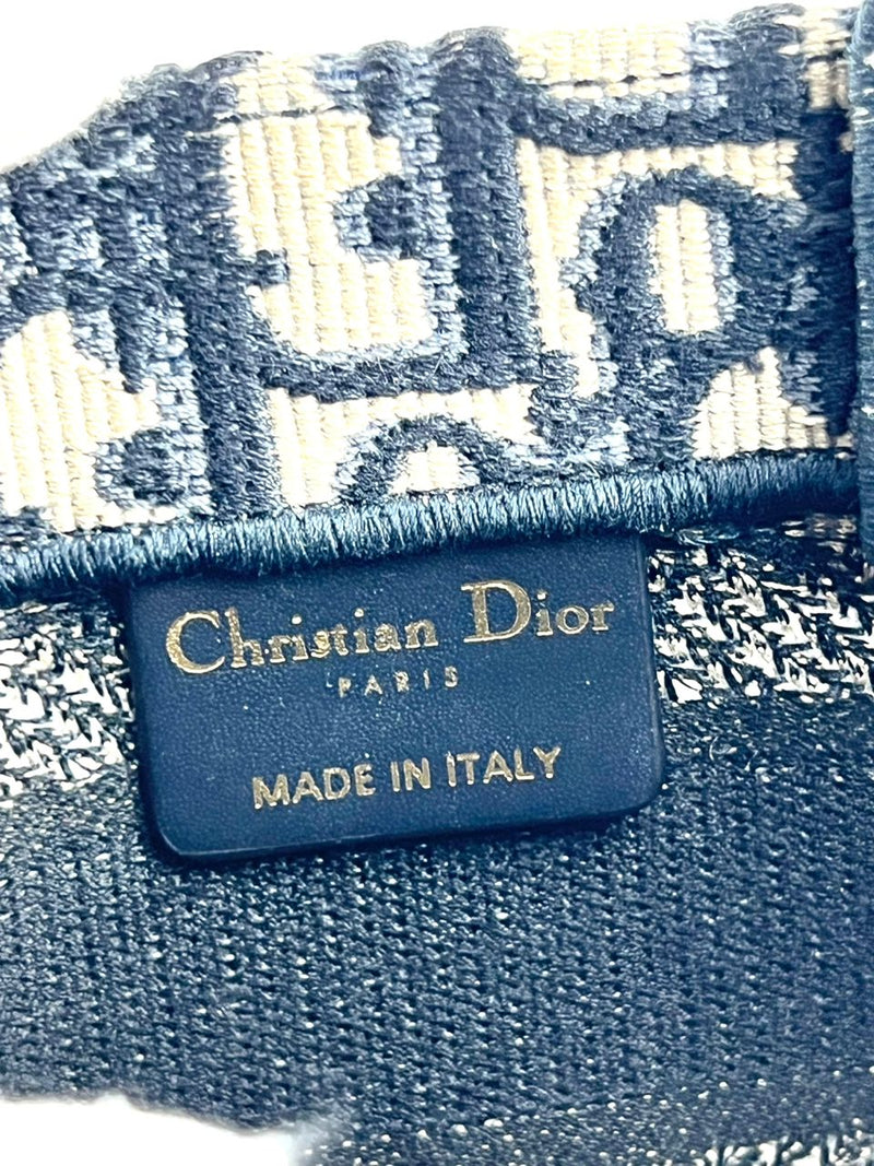 Mini Book Tote in Blue Dior Oblique Embroidery