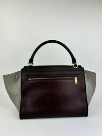 Medium Tricolor Leather and Suede Trapeze Top Handle Satchel Bag