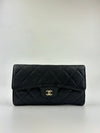 Black Caviar Classic Long Flap Wallet GHW