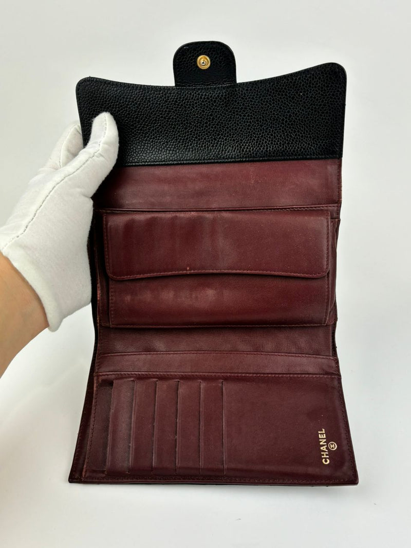 Black Caviar Classic Long Flap Wallet GHW