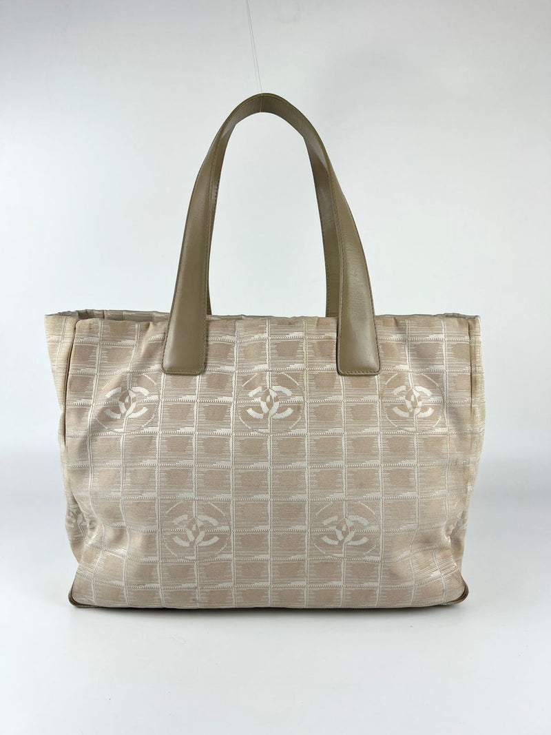 Beige Nylon / Leather Travel Line Tote Bag