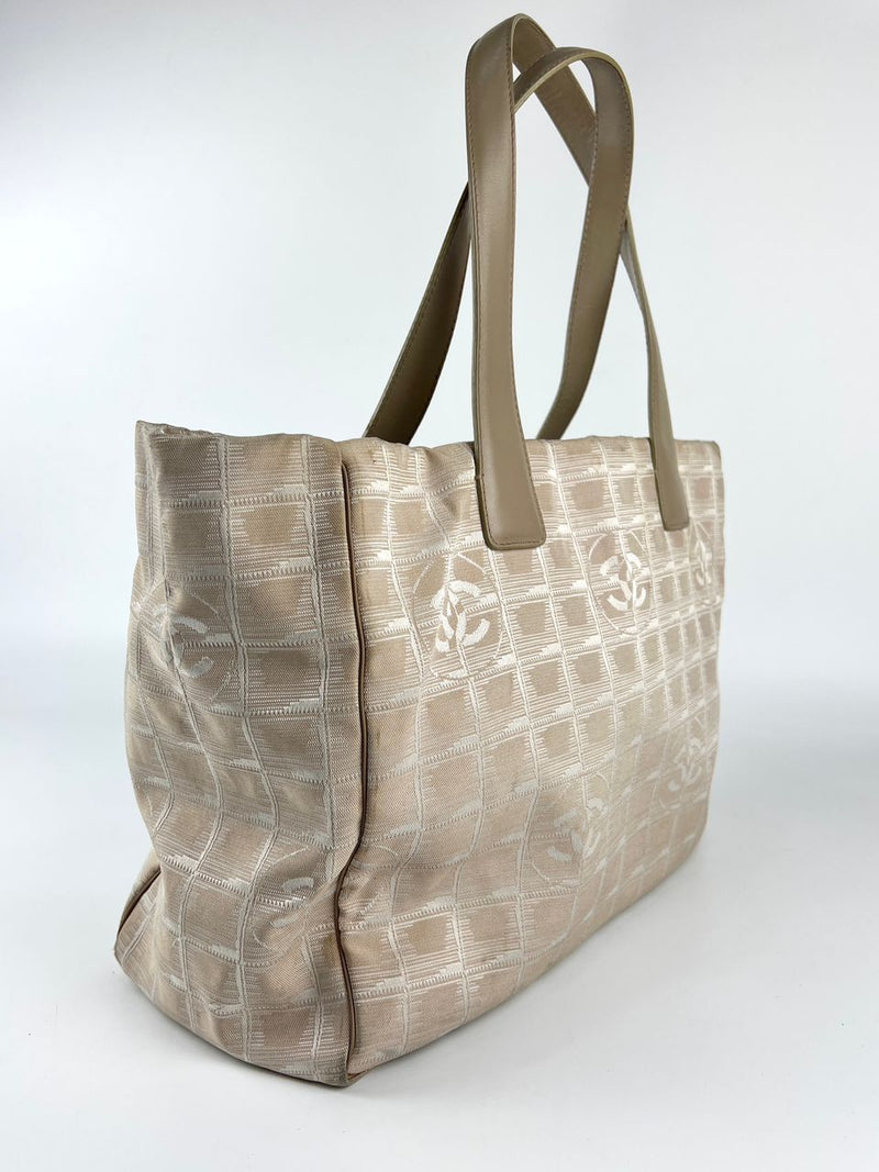 Beige Nylon / Leather Travel Line Tote Bag