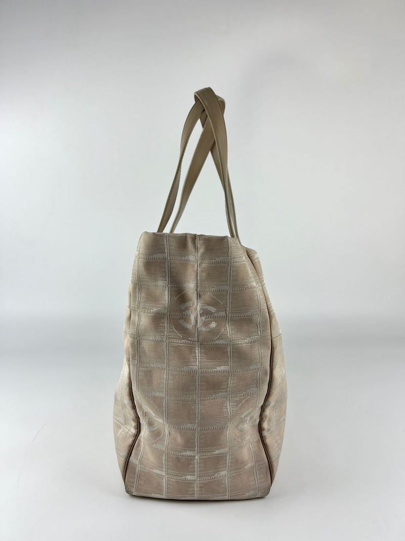 Beige Nylon / Leather Travel Line Tote Bag