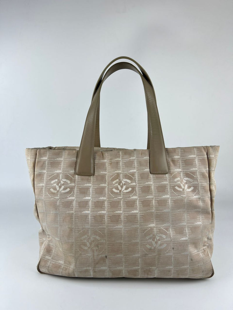 Beige Nylon / Leather Travel Line Tote Bag