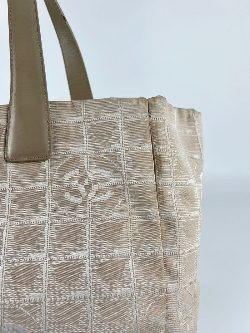 Beige Nylon / Leather Travel Line Tote Bag