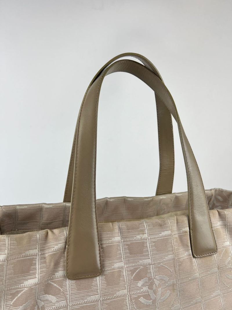 Beige Nylon / Leather Travel Line Tote Bag