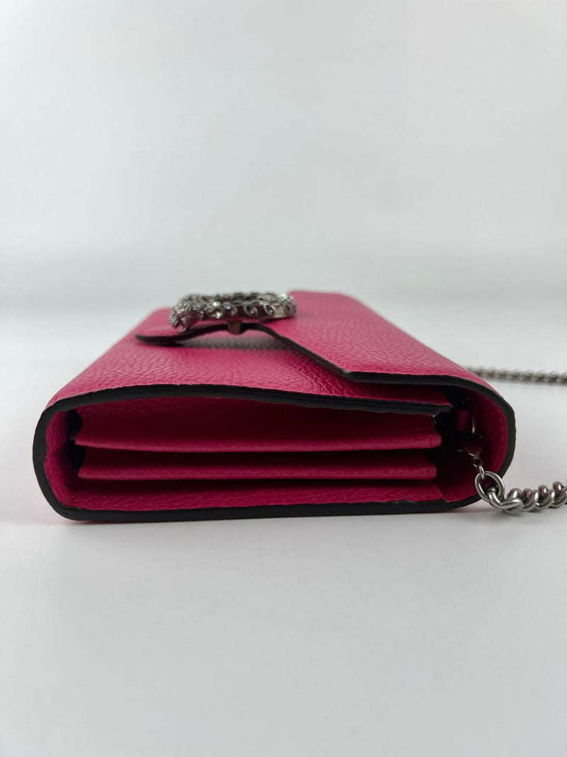 Pink Pebbled Leather Dionysus Mini Wallet on Chain Bag