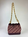 Burgundy Oblique Canvas and Leather Drawstring Chain Bucket Bag