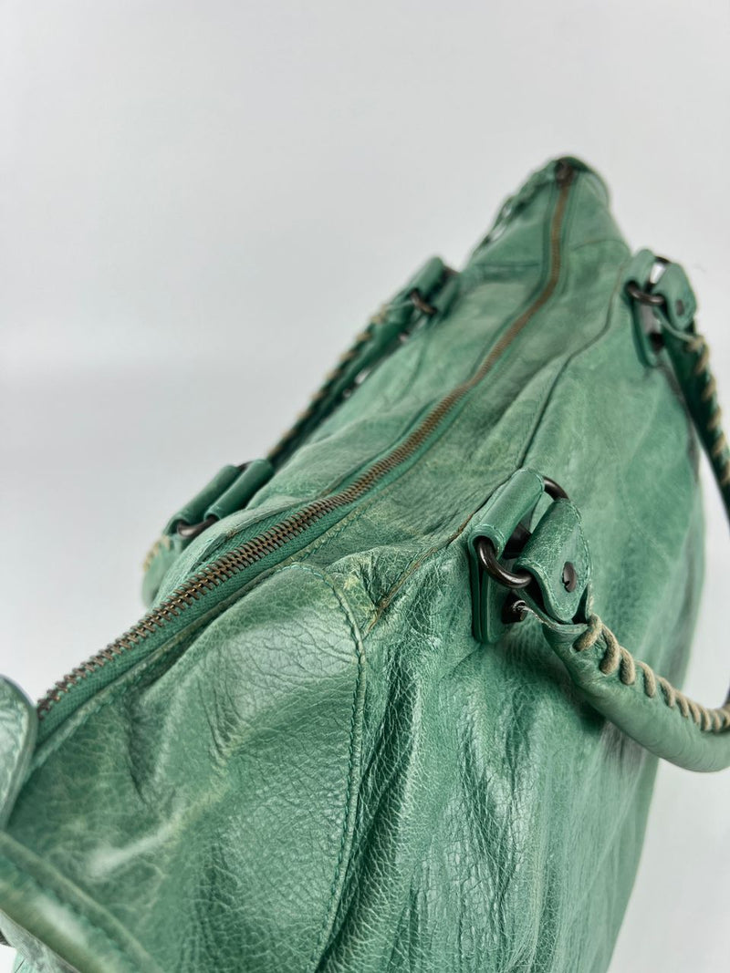 Vert Sauge Lambskin Leather Motorcycle Work Bag&nbsp;