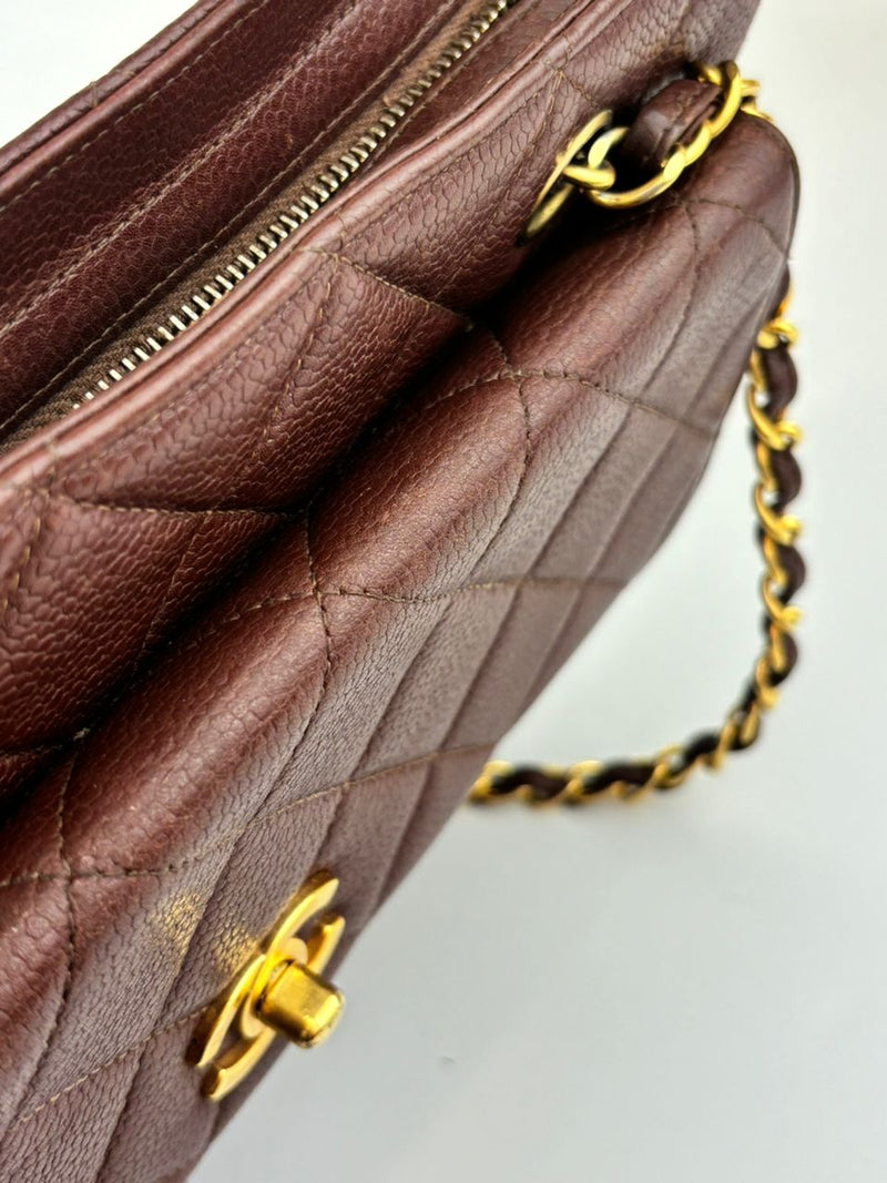 Vintage Brown Caviar CC Turnlock Flap Long Shoulder Chain Bag