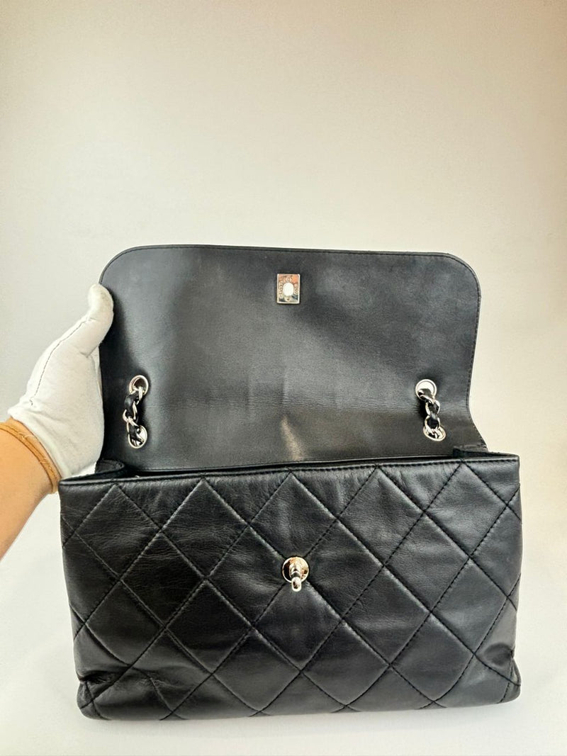 Black Lambskin In the Business Flap Bag SHW