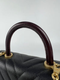 Small Coco Handle with Lizard Top Handle in Black Chevron GHW A92990 B01628 N0735