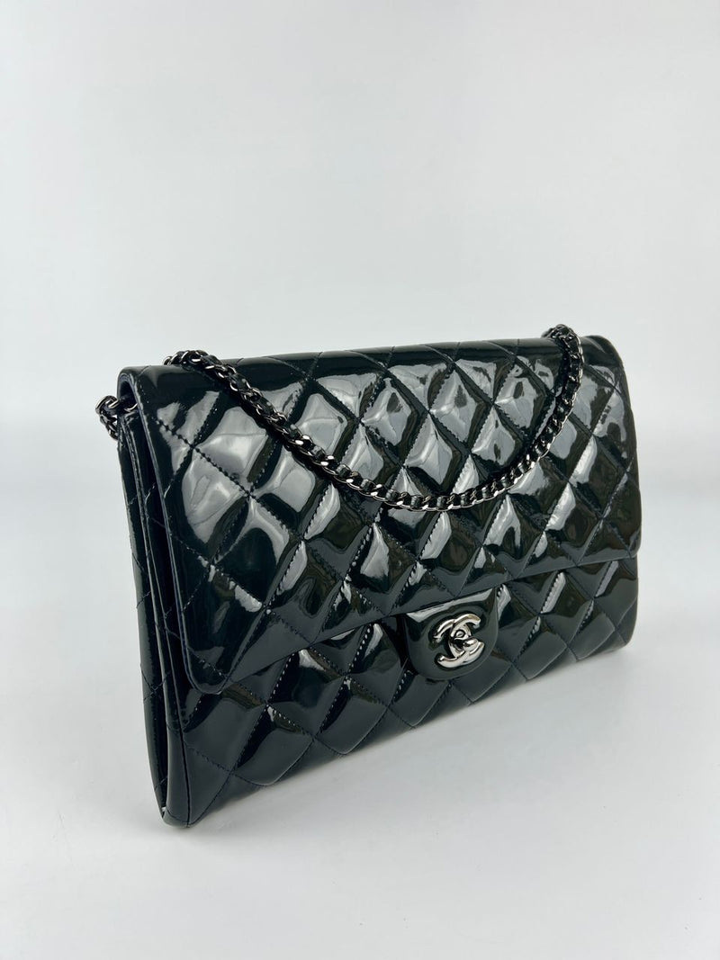 Blue CC Quilted Patent Clutch with Chain Shoulder Bag SHW